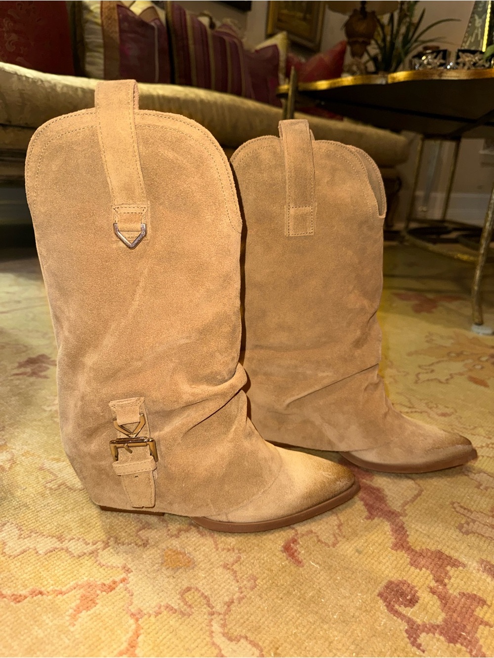Dolce Vita Camel Suede Mid-Calf Wedge Boots [never worn]